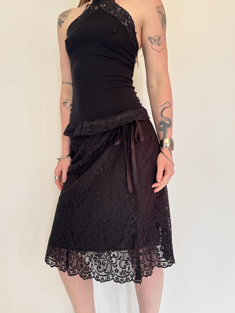 vintage black lace midi skirt