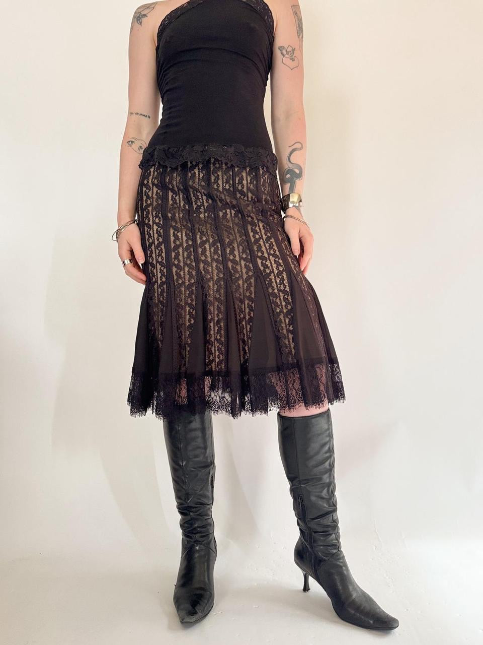 vintage pleated lace midi skirt