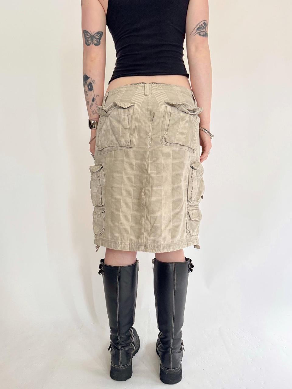 vintage plaid cargo midi skirt