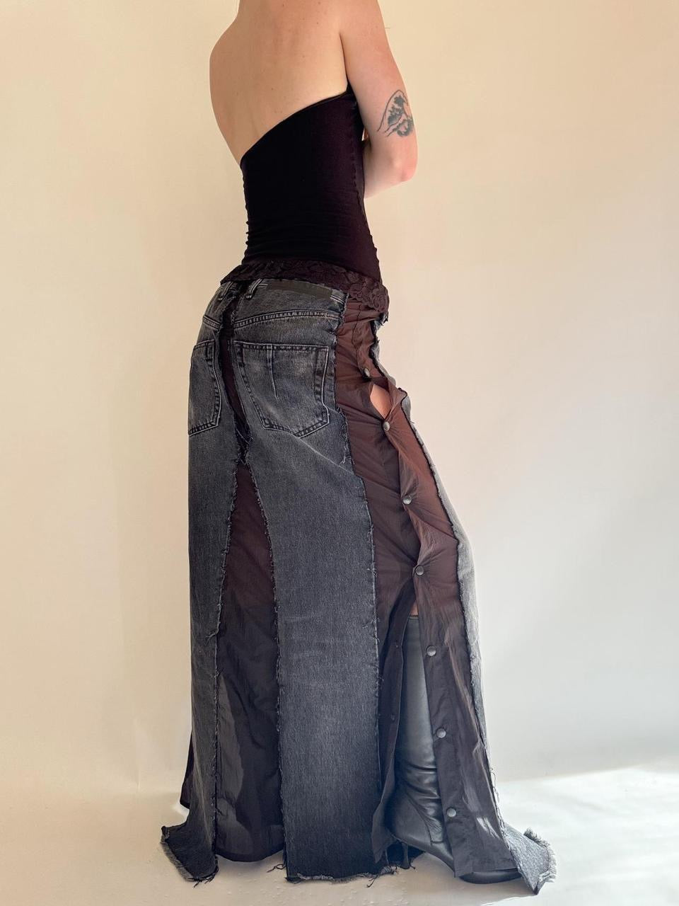 vintage denim maxi skirt