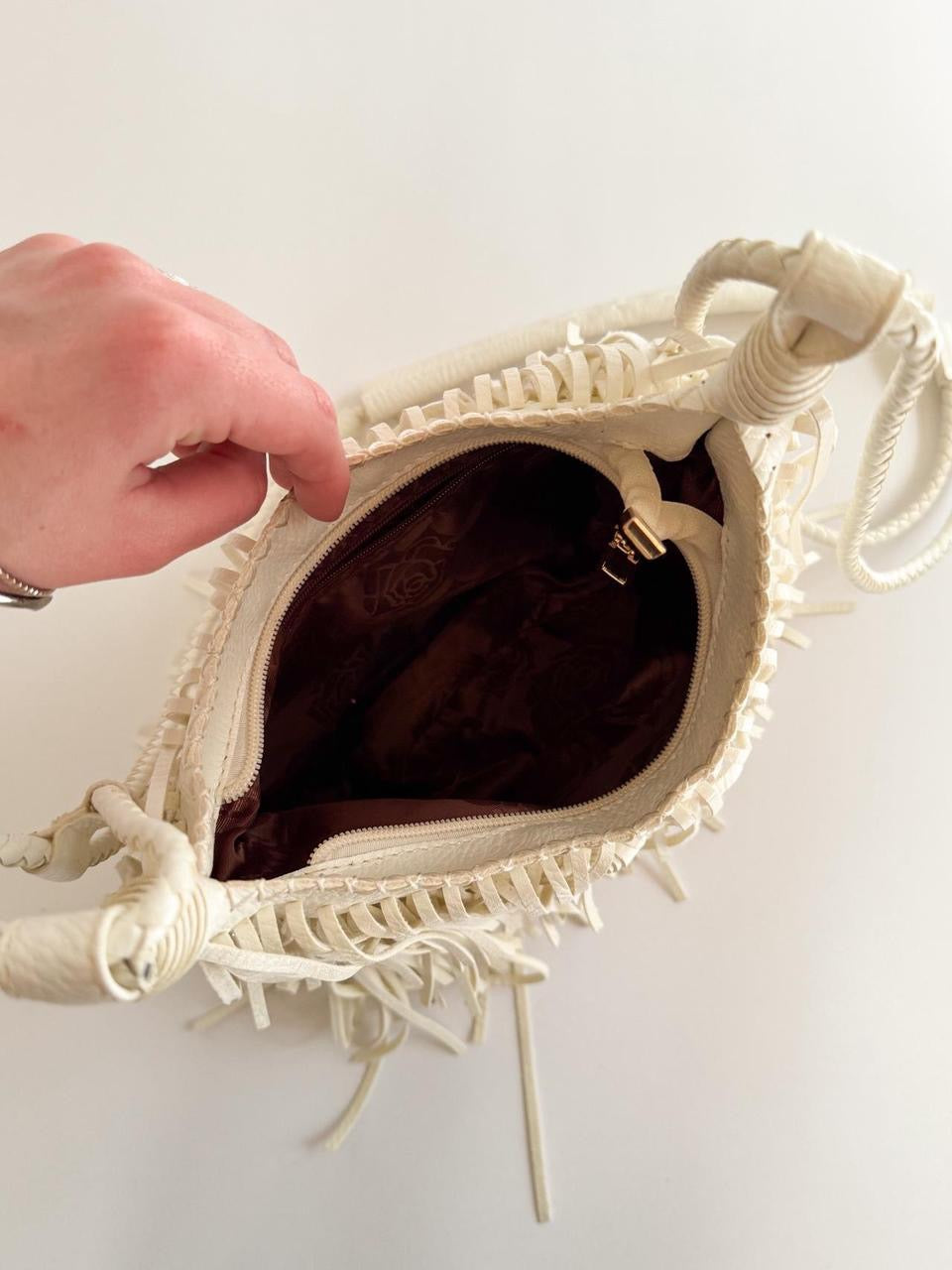 vintage white fringe crossbody bag