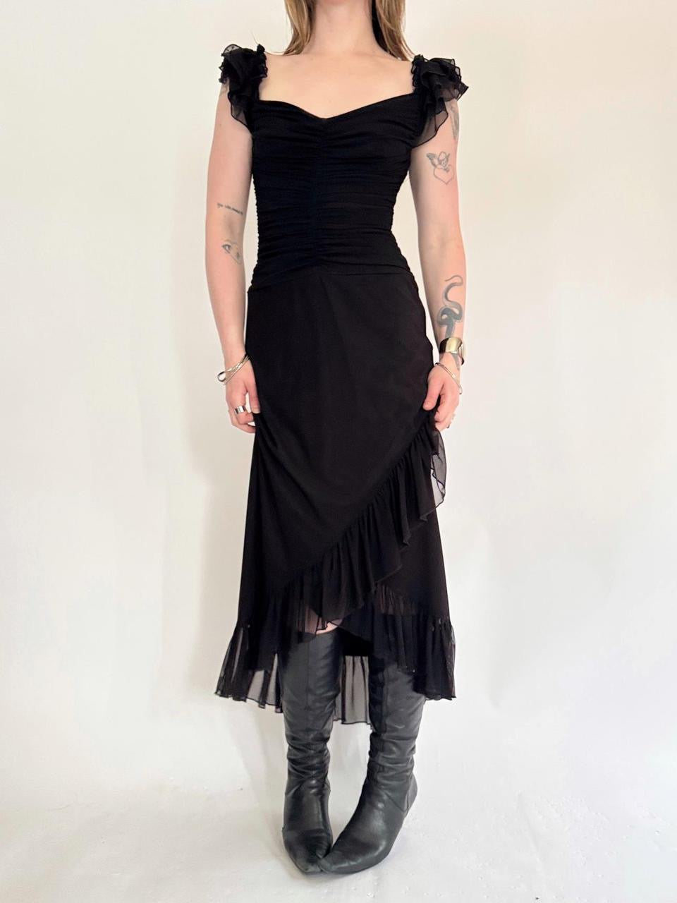vintage 90s ruffled maxi dress