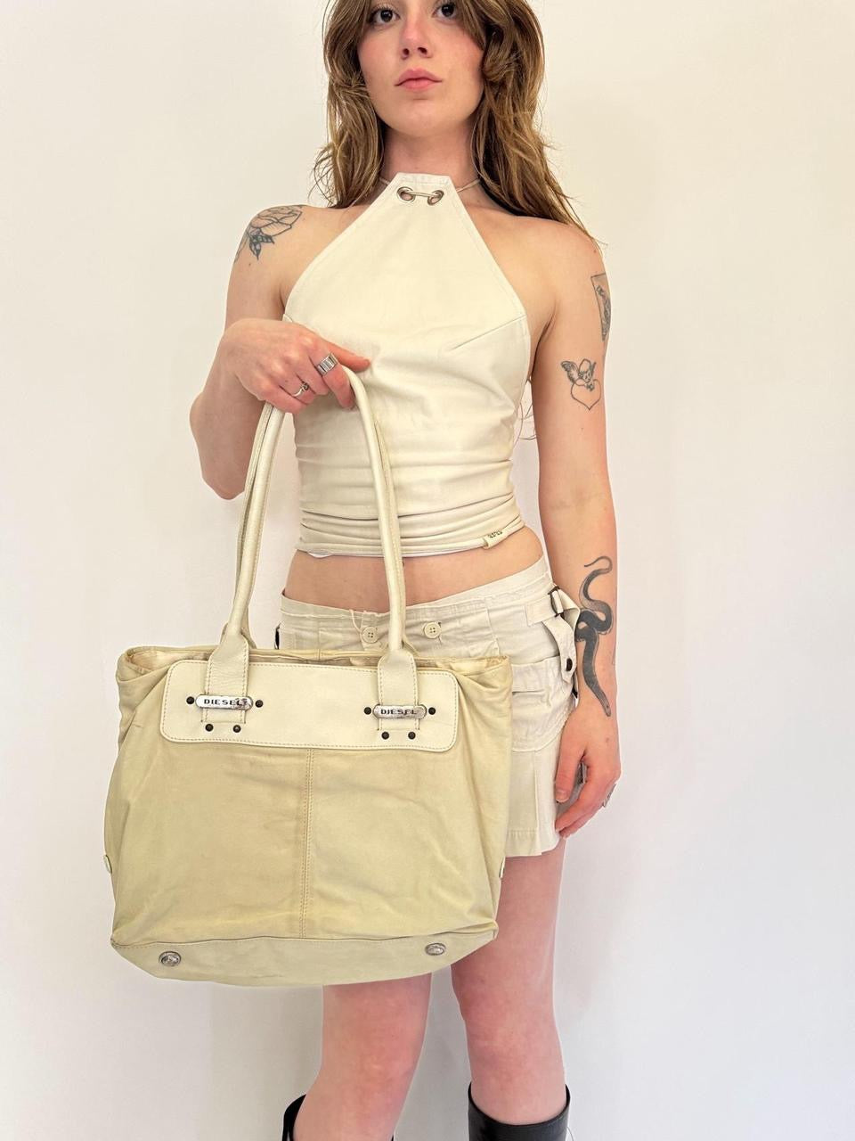 vintage diesel leather tote bag