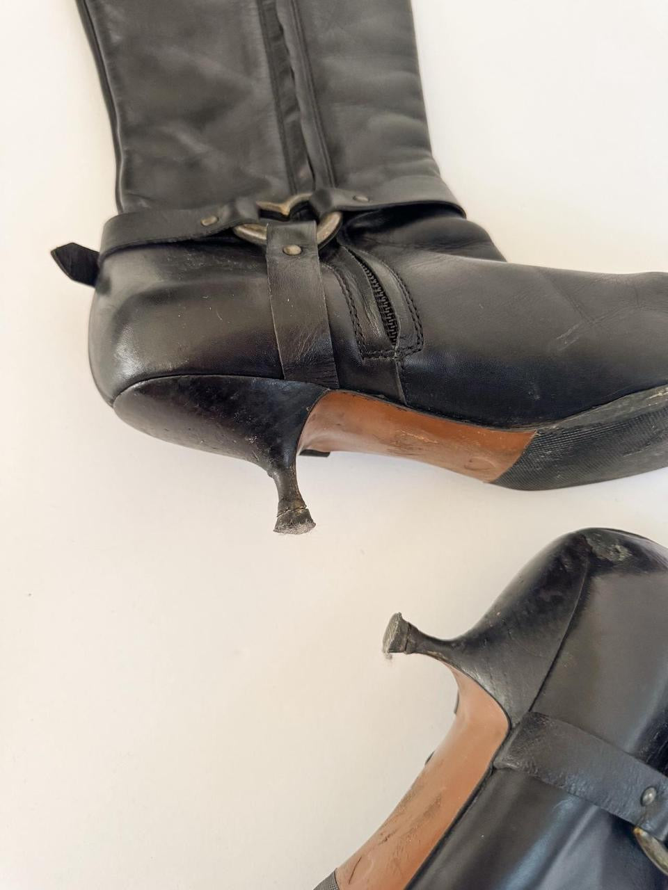 vintage moschino buckle kitten boots