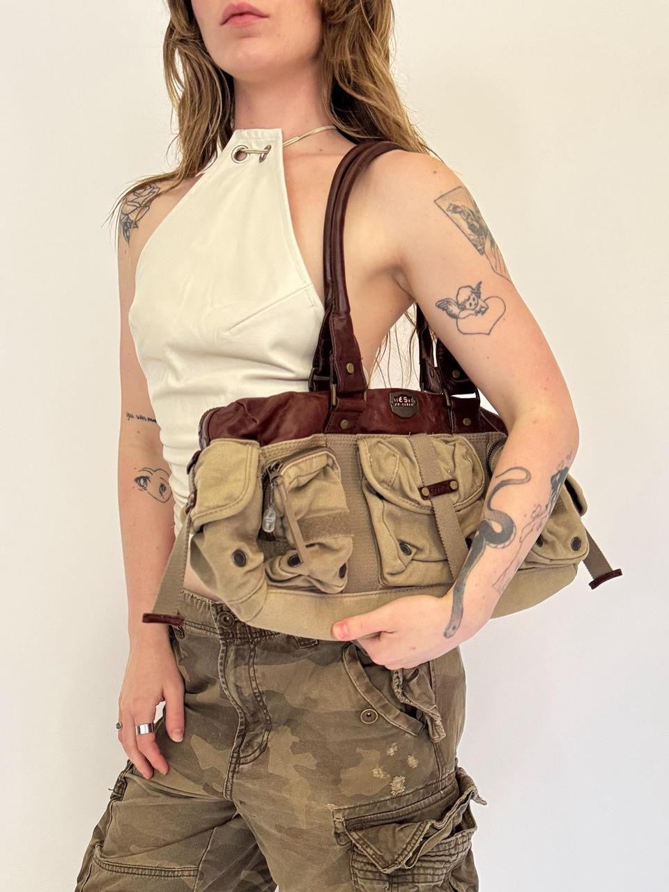 vintage diesel cargo leather bag