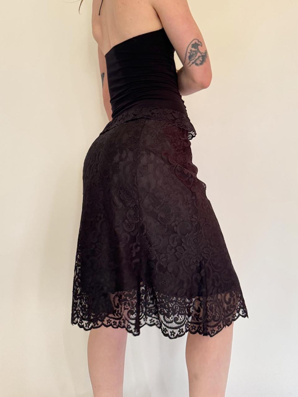 vintage black lace midi skirt