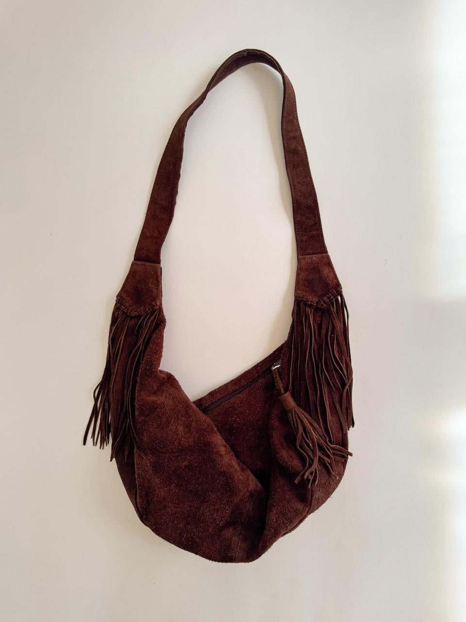 vintage brown suede fringe bag