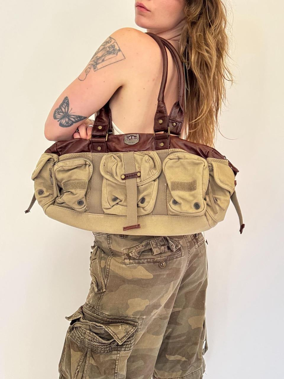 vintage diesel cargo leather bag
