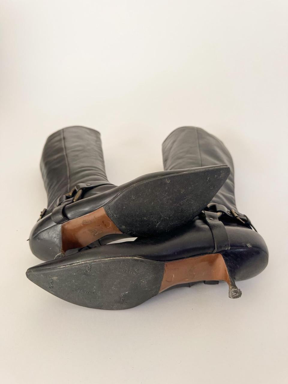vintage moschino buckle kitten boots