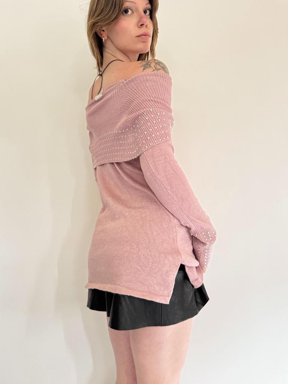 vintage studded off the shoulder sweater
