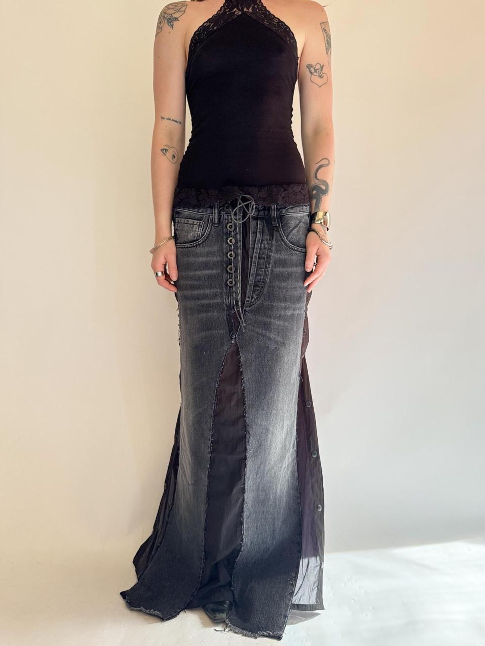 vintage denim maxi skirt