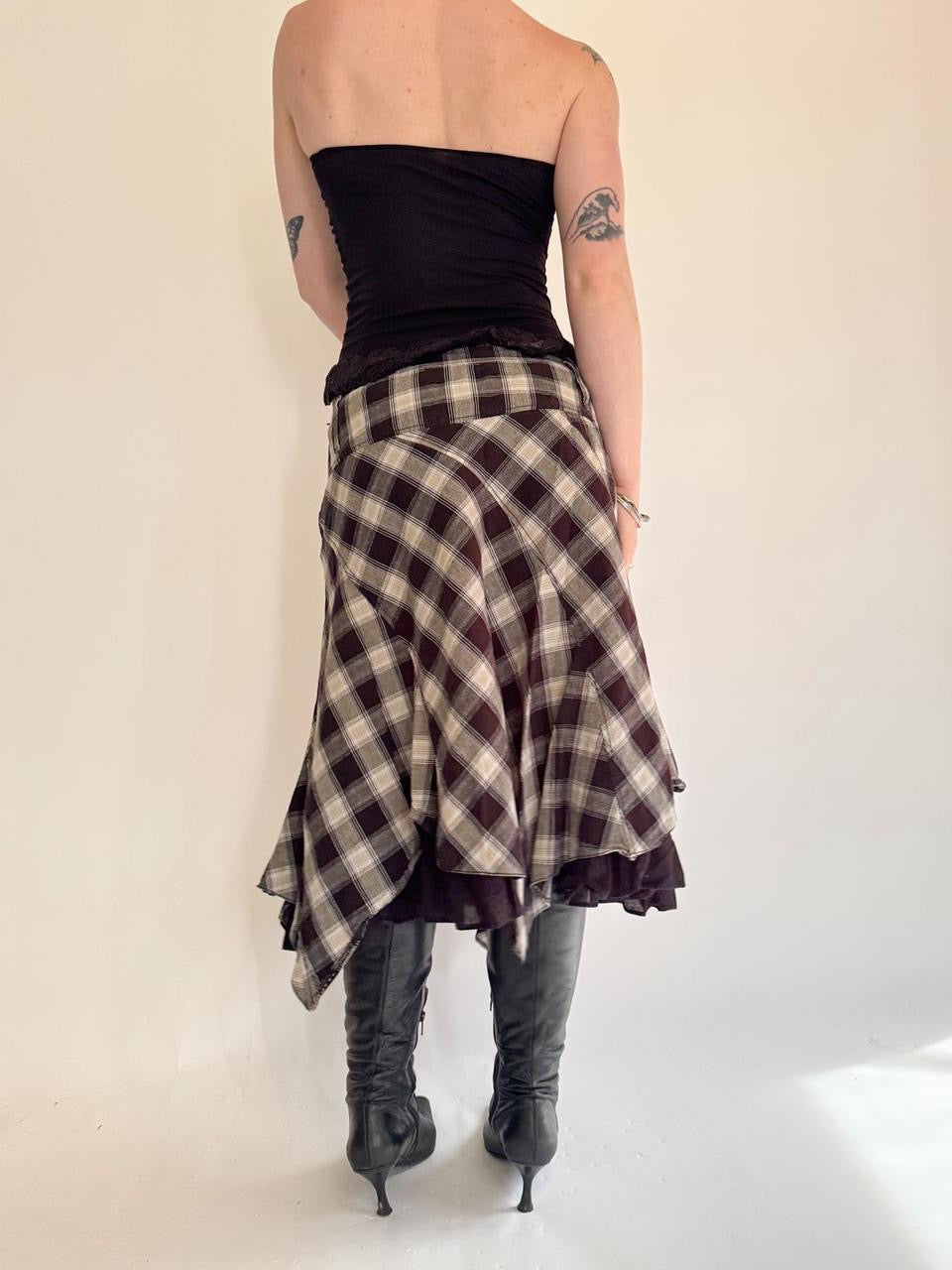 vintage plaid pleated midi skirt