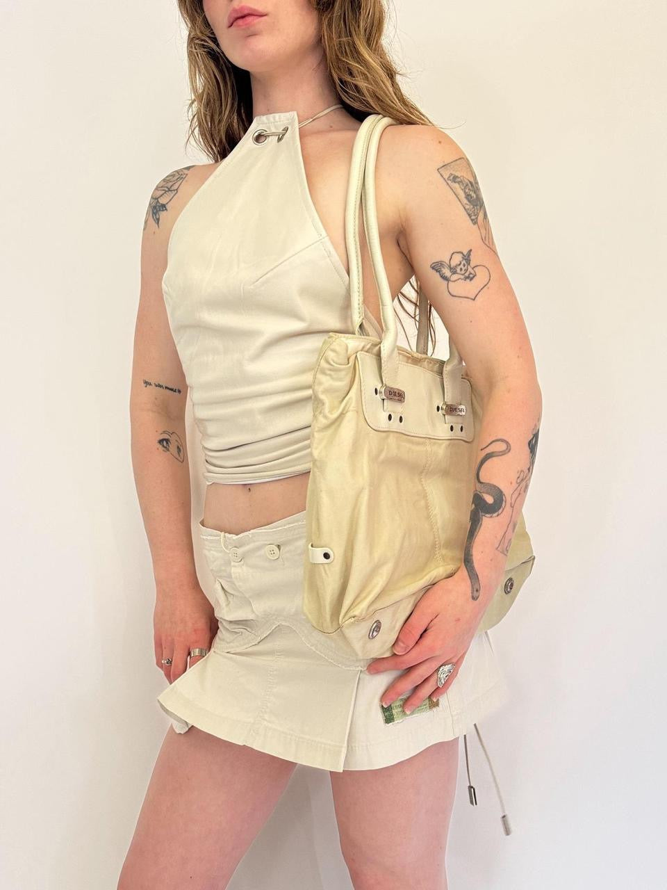 vintage diesel leather tote bag