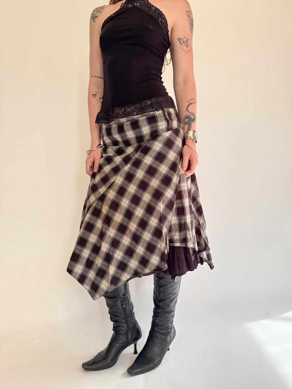 vintage plaid pleated midi skirt