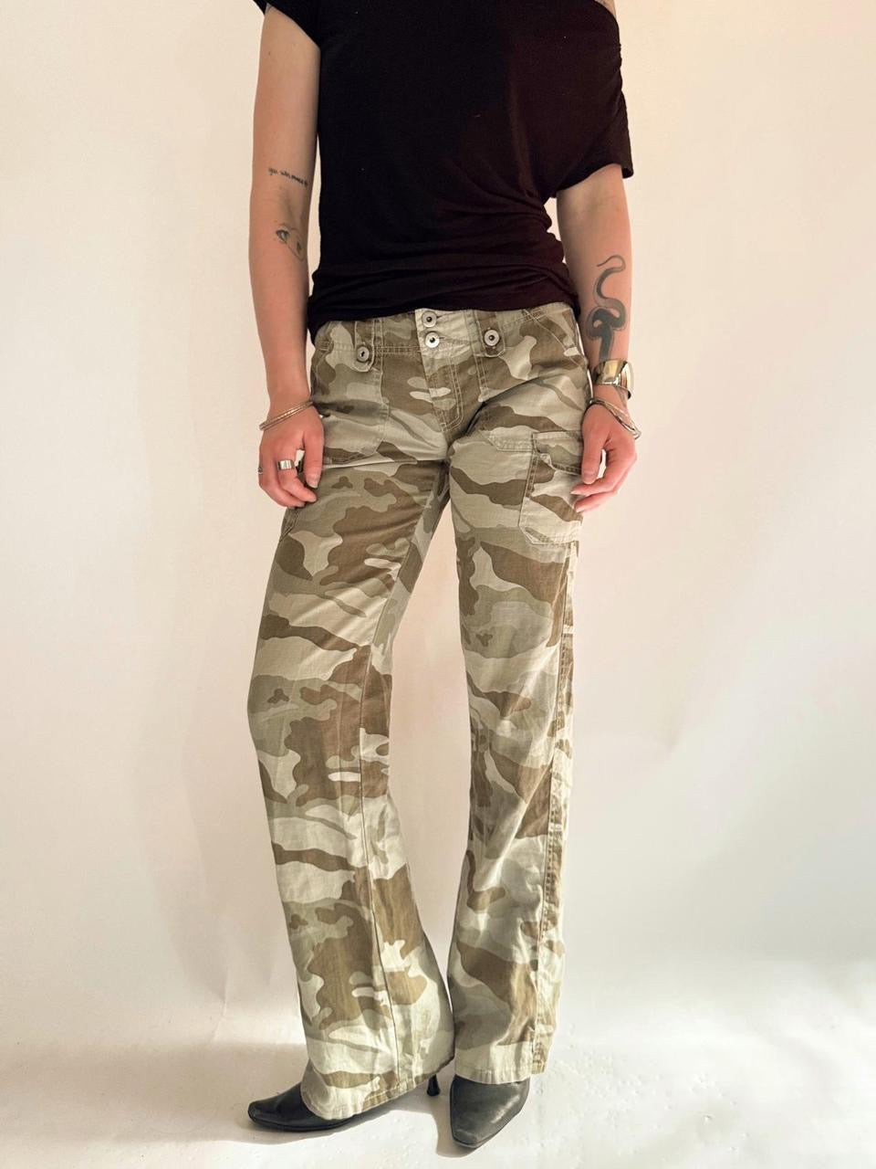 vintage low rise flare cargo pants