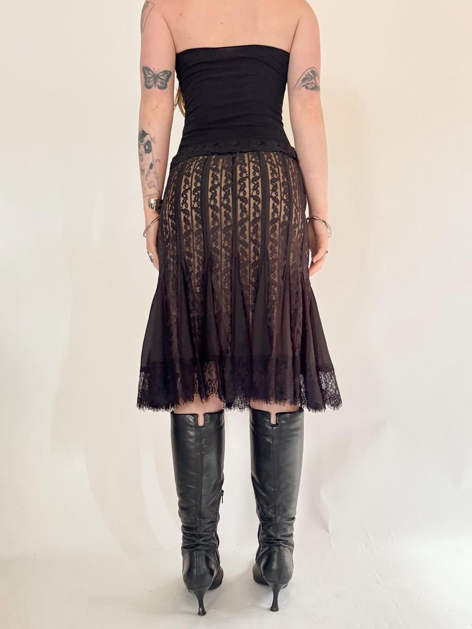 vintage pleated lace midi skirt