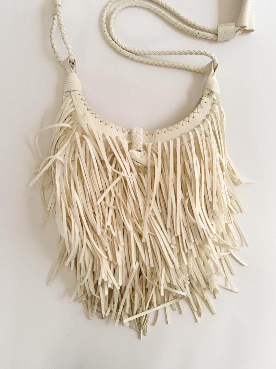 vintage white fringe crossbody bag