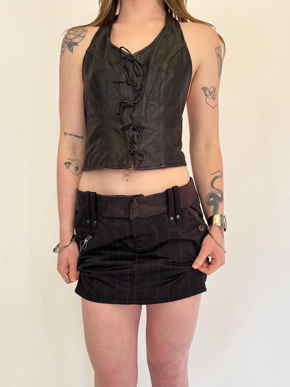 vintage diesel leather micro mini skirt