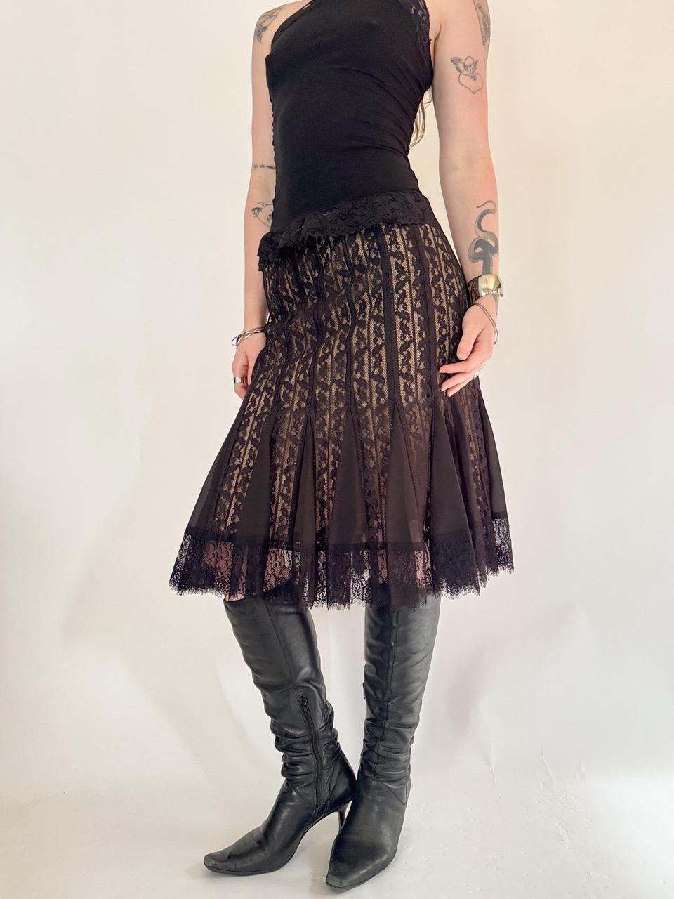 vintage pleated lace midi skirt