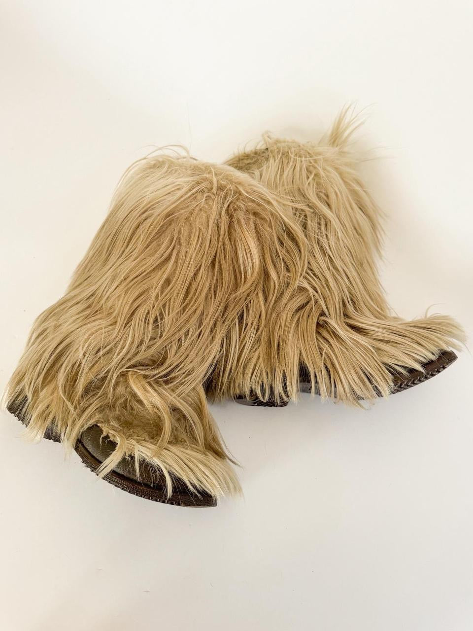 vintage shaggy goat fur boots