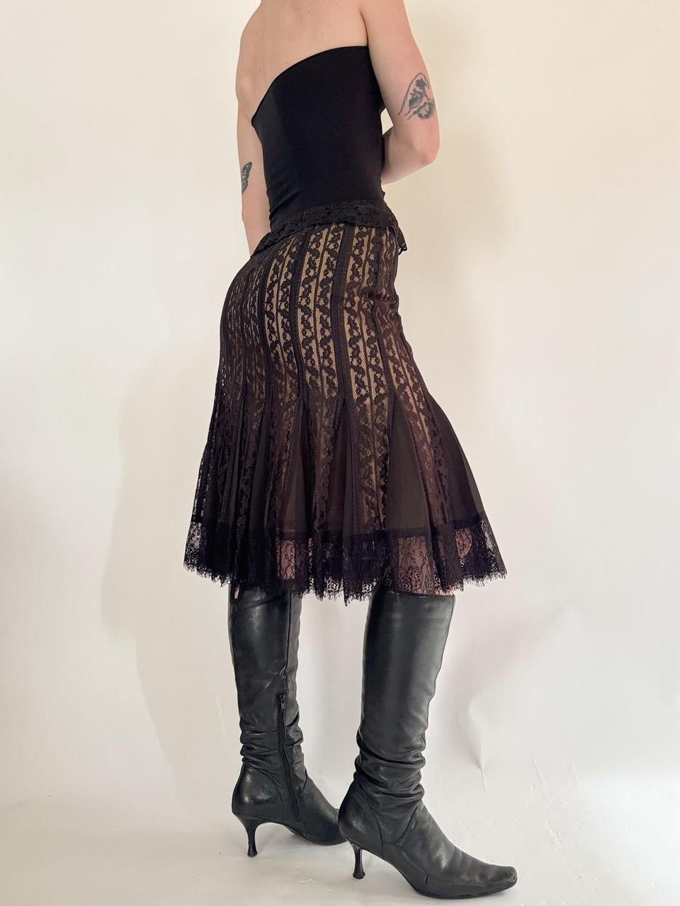 vintage pleated lace midi skirt