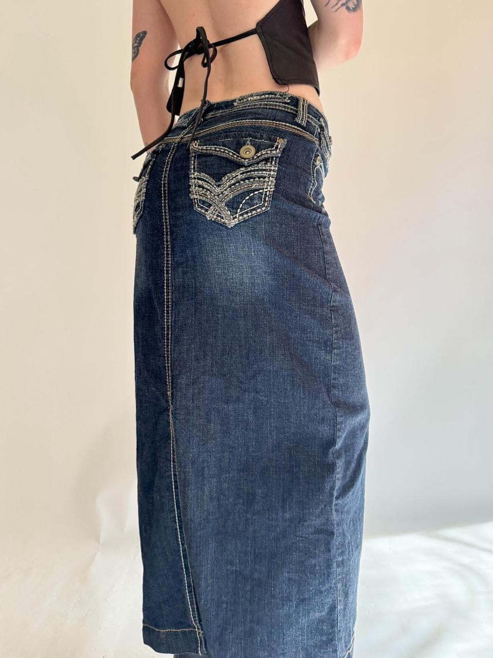 vintage denim maxi skirt