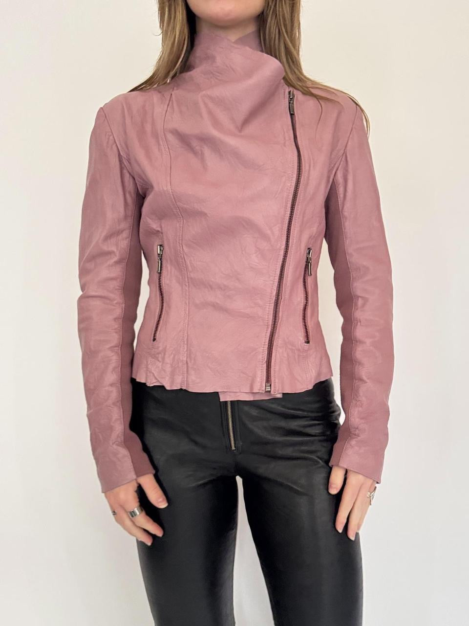 vintage asymmetrical leather moto jacket