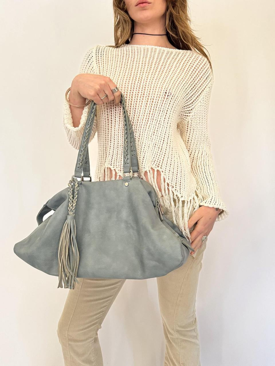 vintage leather slouchy tote bag
