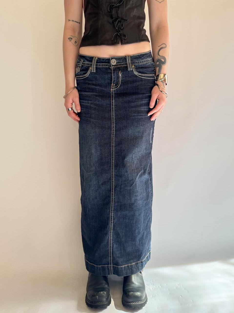 vintage denim maxi skirt