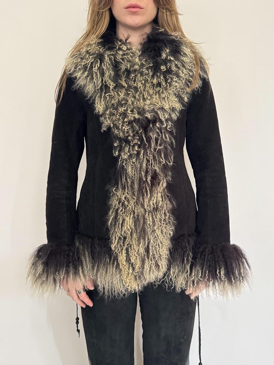 vintage fur trim leather coat