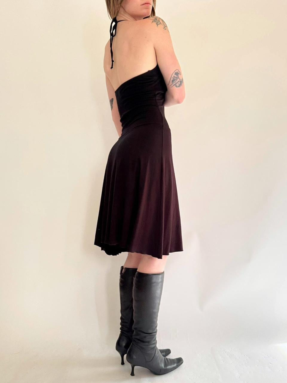 vintage halter ruffled mini dress