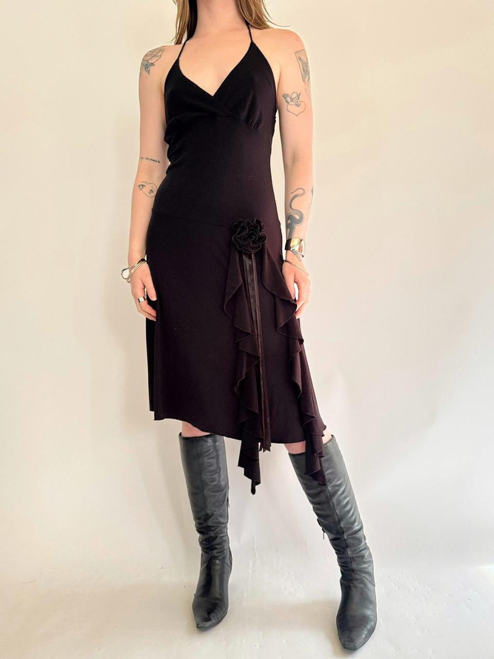 vintage halter ruffled mini dress