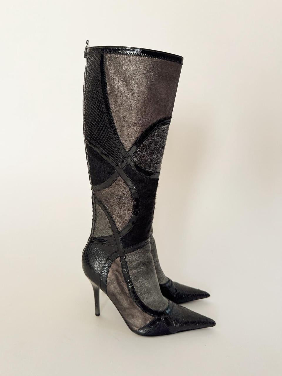 vintage patchwork leather boots