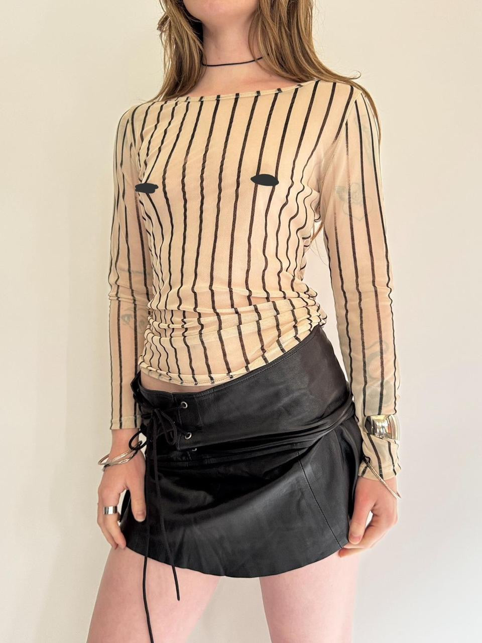 vintage striped micro mesh top