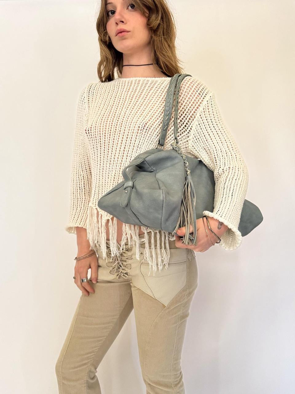 vintage leather slouchy tote bag