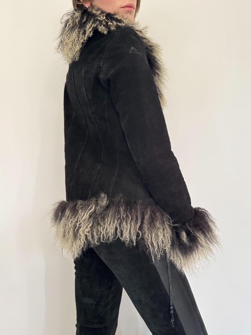 vintage fur trim leather coat