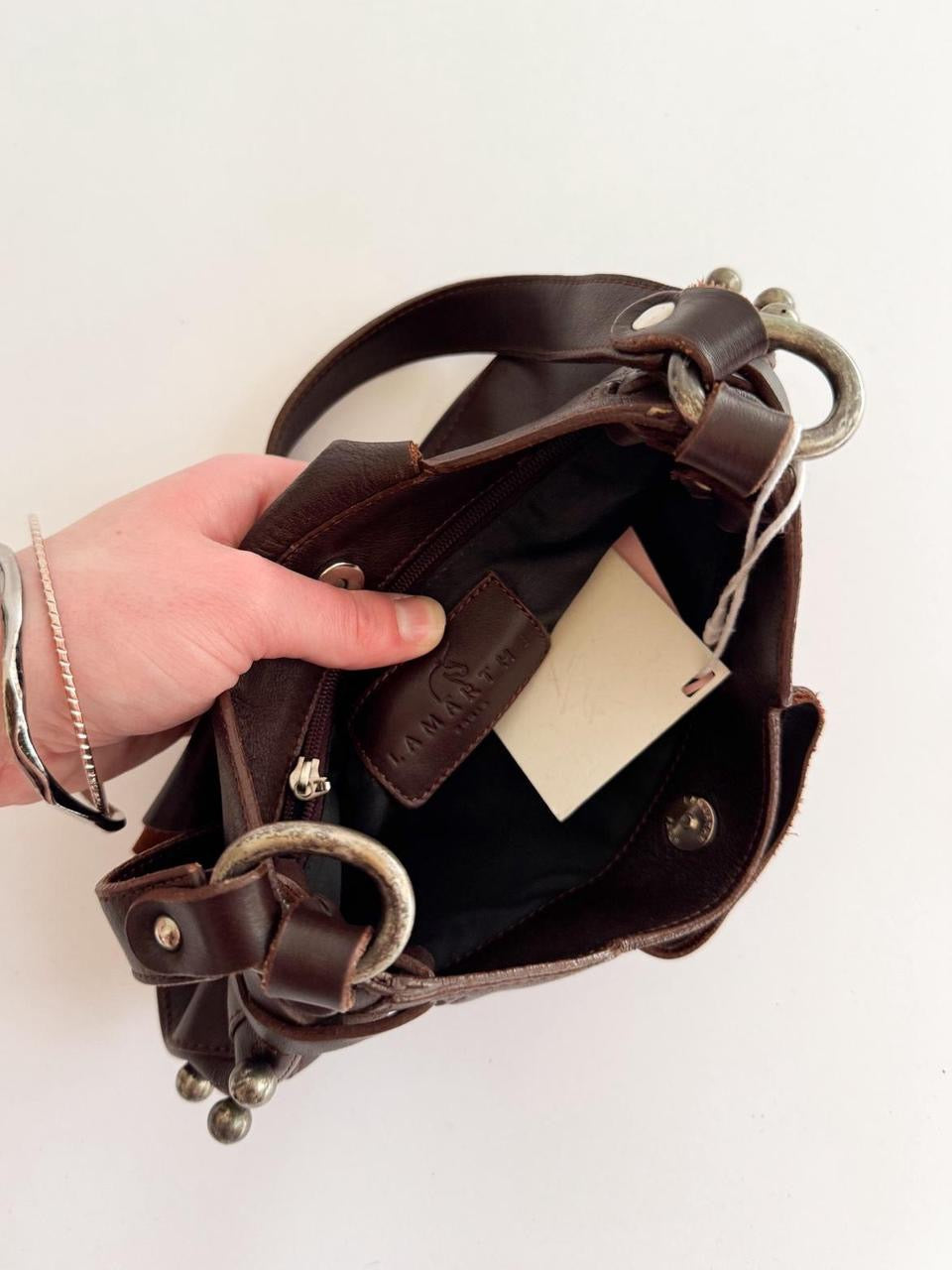 vintage brown studded leather bag