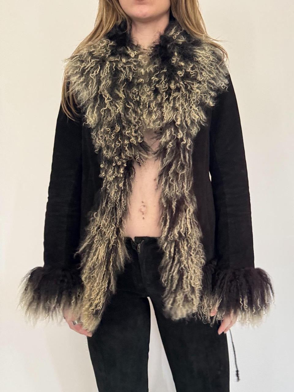 vintage fur trim leather coat
