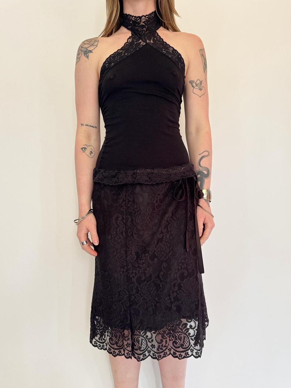 vintage black lace midi skirt