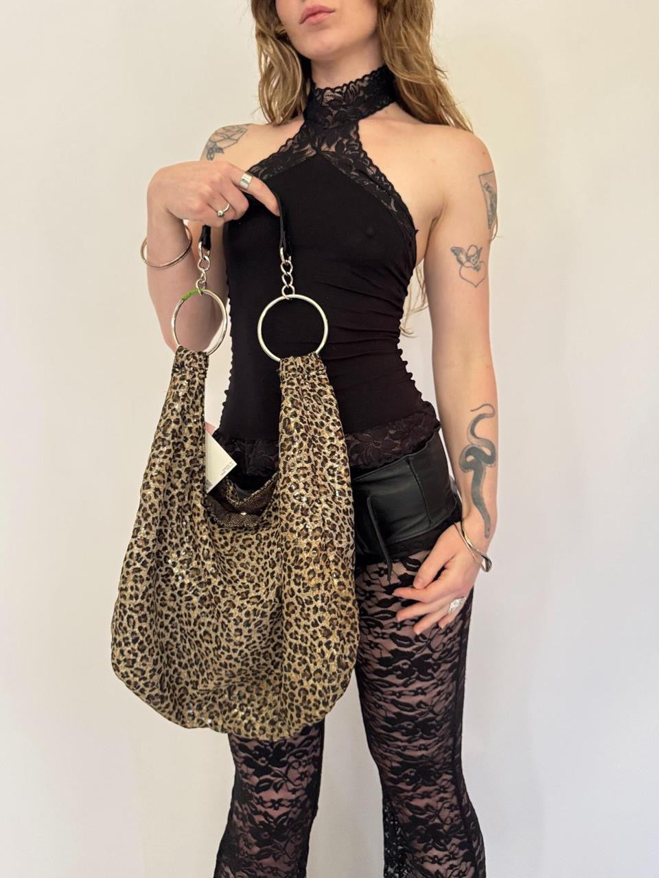 vintage cheetah slouchy tote bag