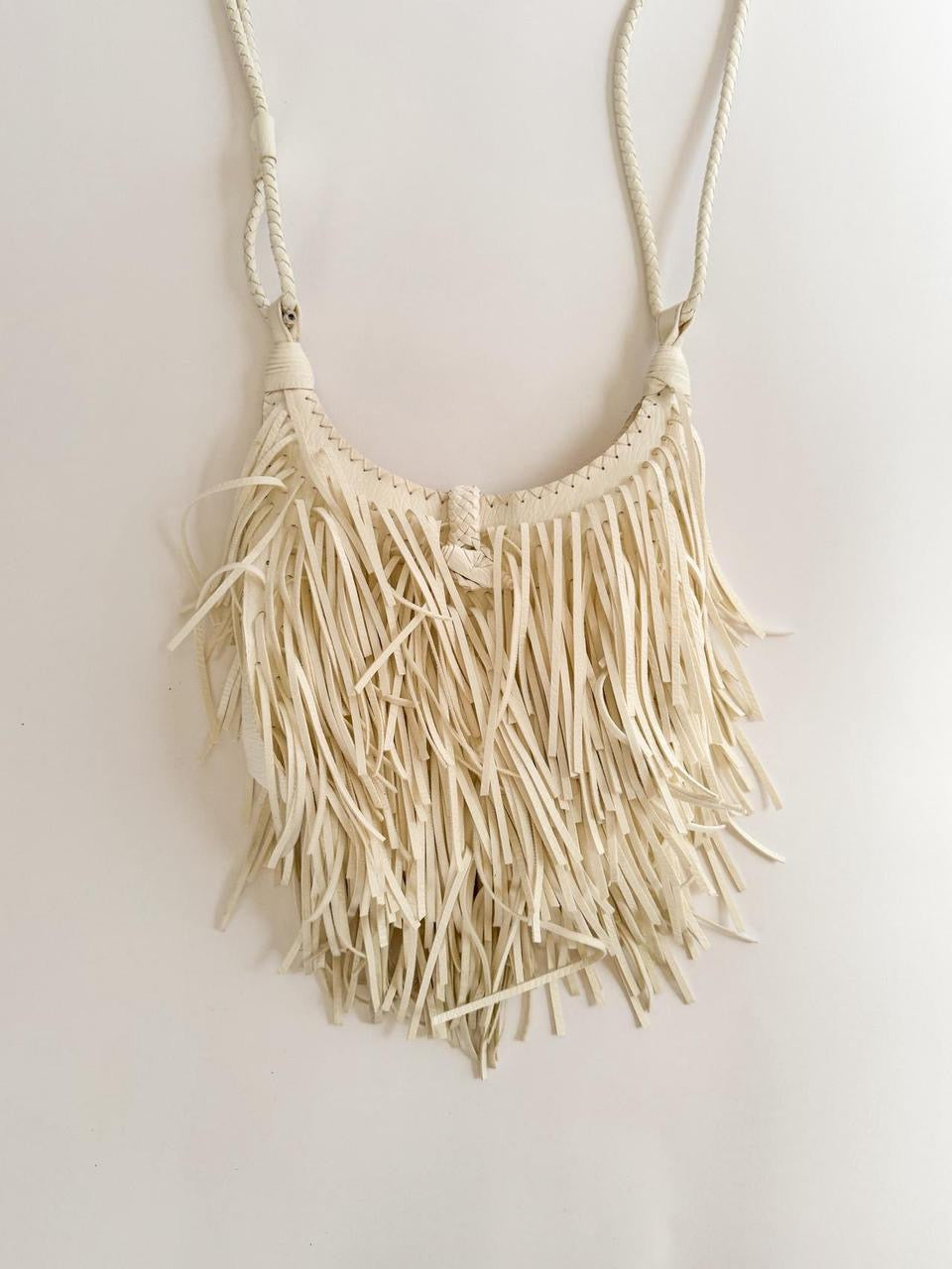 vintage white fringe crossbody bag