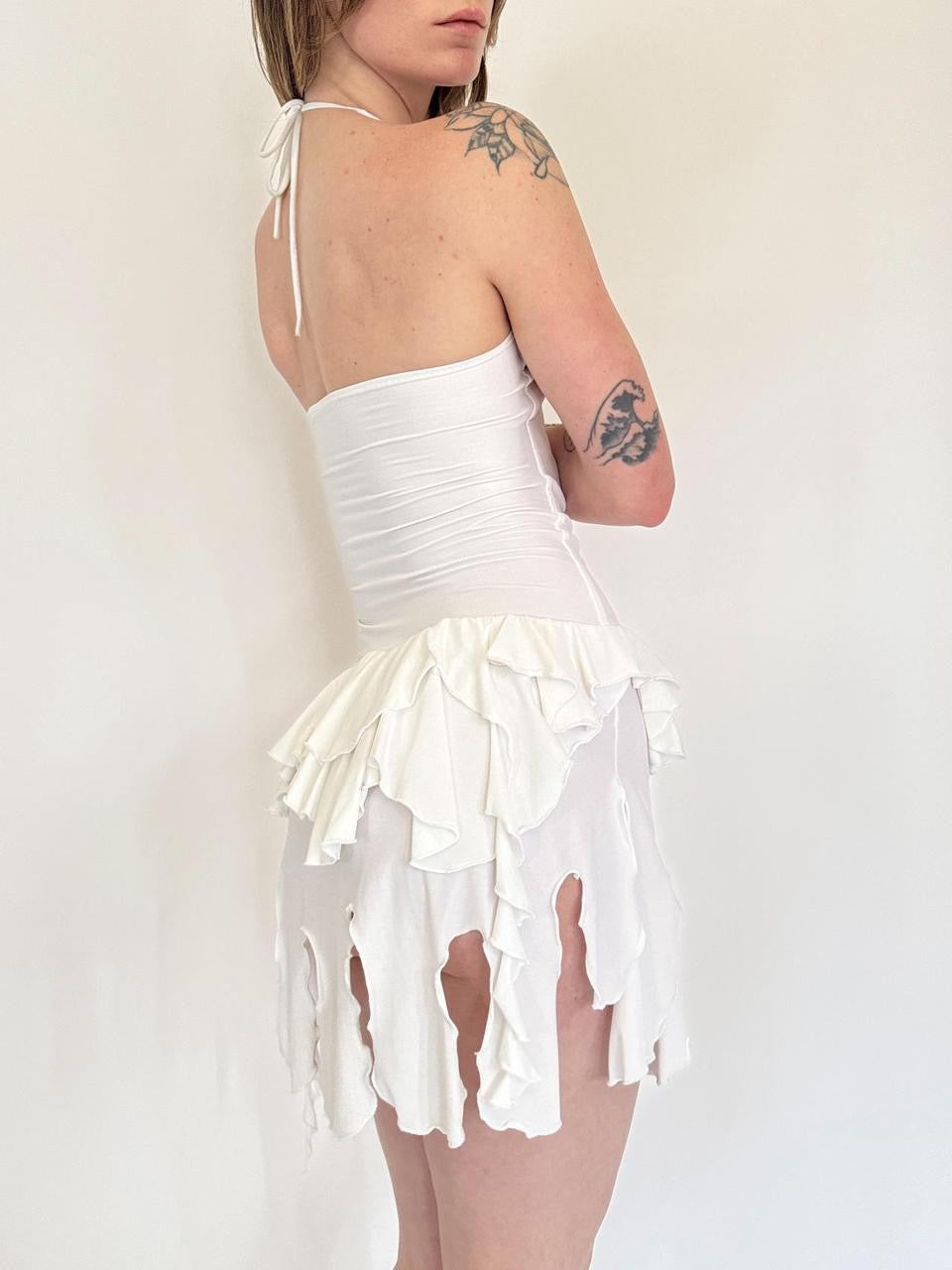 vintage halter ruffled mini dress