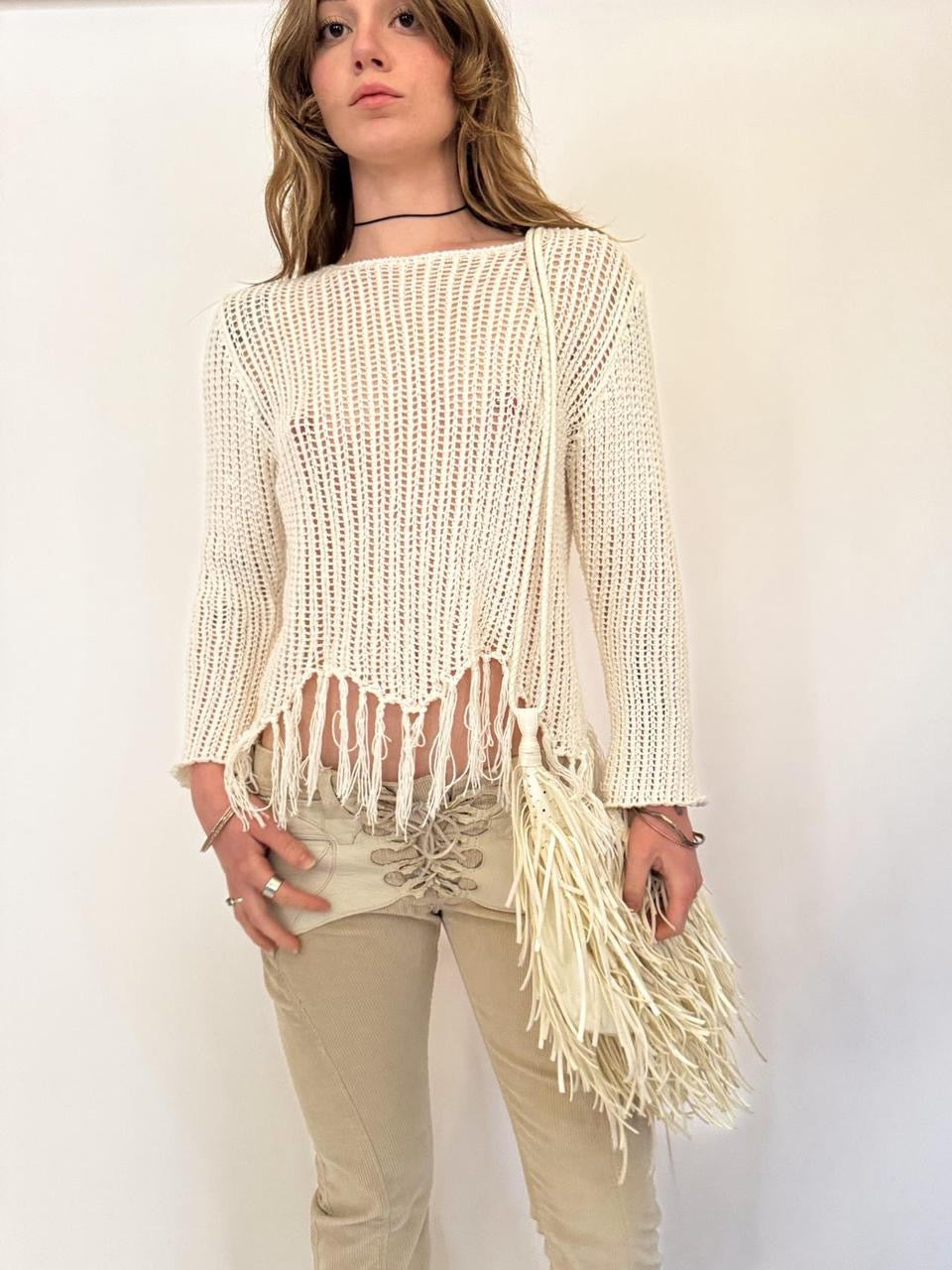 vintage white fringe crossbody bag