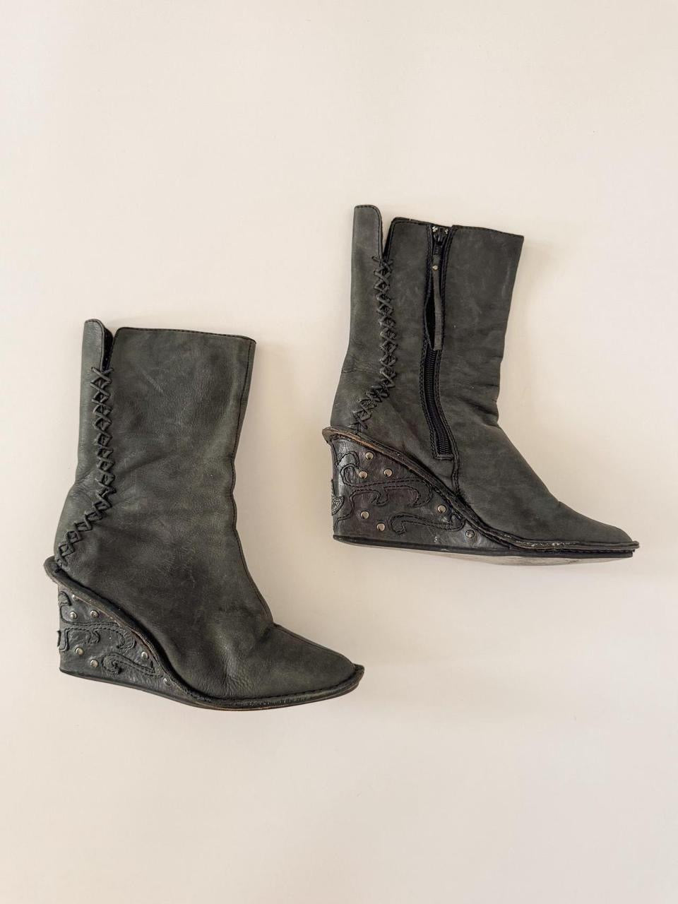 vintage diesel studded wedge boots