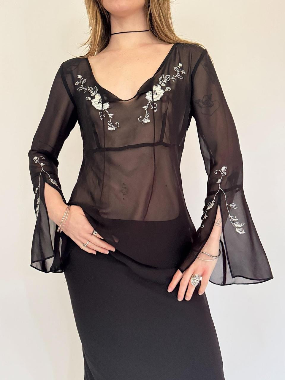 vintage floral flare sleeve blouse