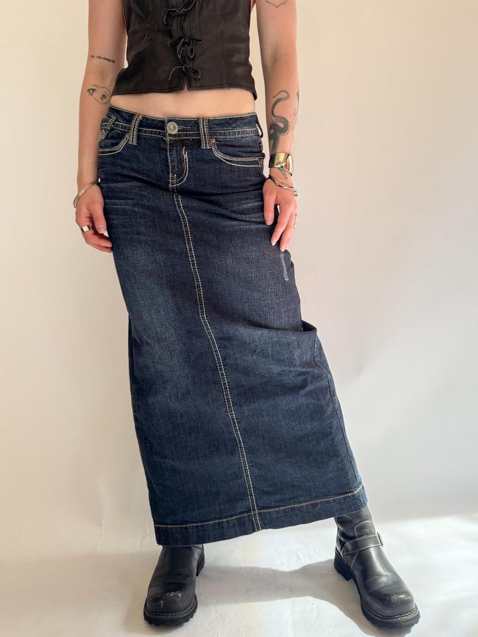 vintage denim maxi skirt