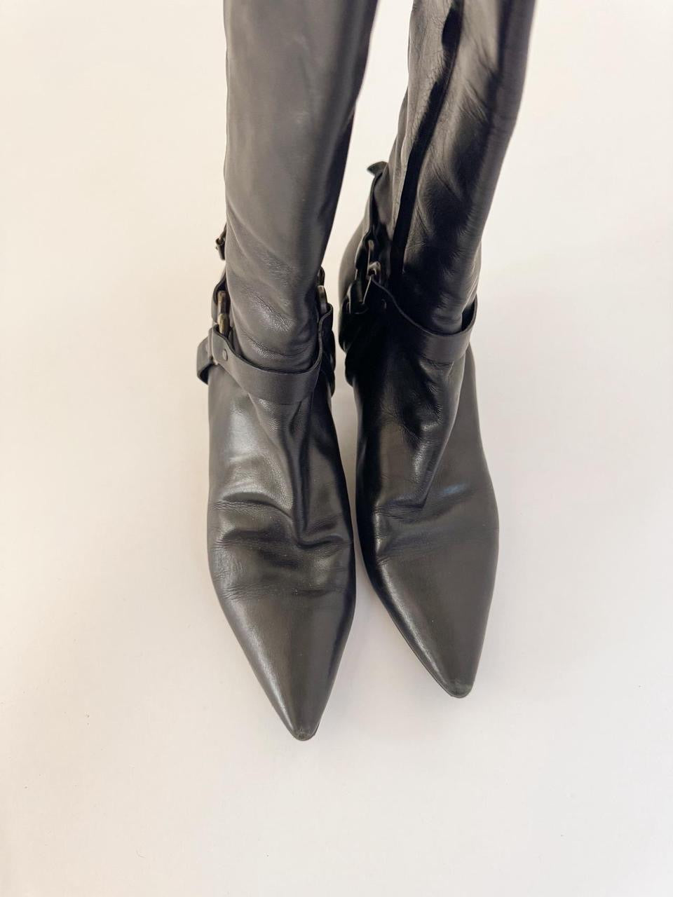 vintage moschino buckle kitten boots