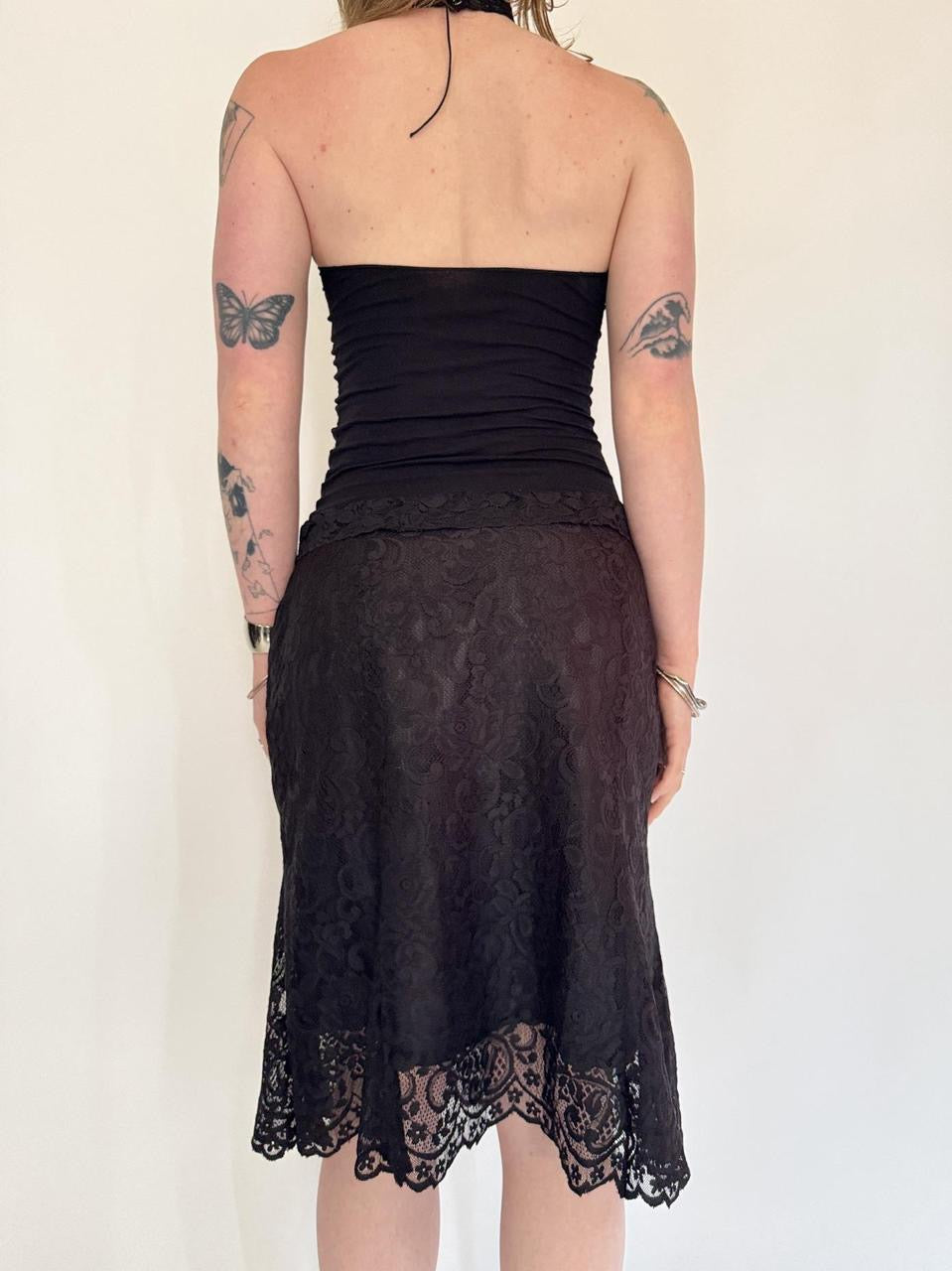 vintage black lace midi skirt