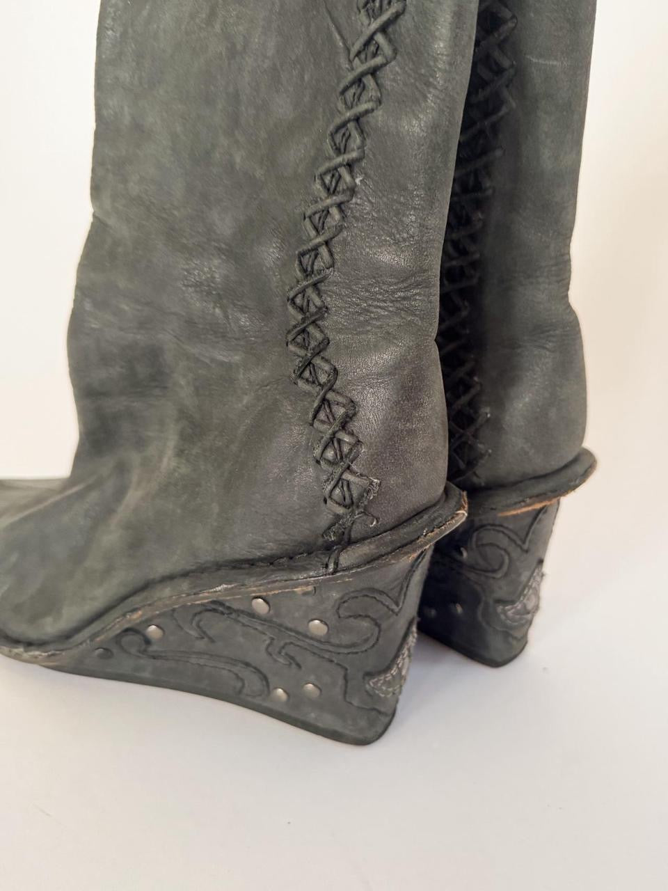 vintage diesel studded wedge boots