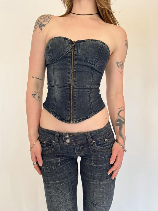 vintage denim bustier corset